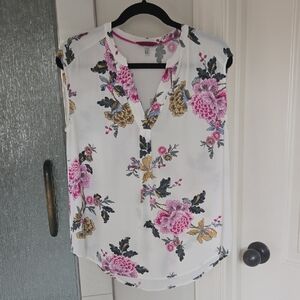 NWOT Joules Floral Sleeveless Blouse - White and Pink